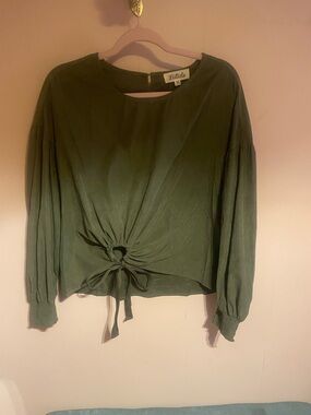 Listicle Olive Tie-Front Long Sleeve Blouse